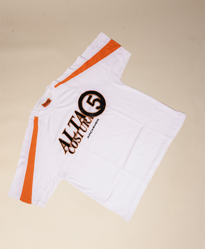 WHITE TEE W/ ORANGE STRIPES